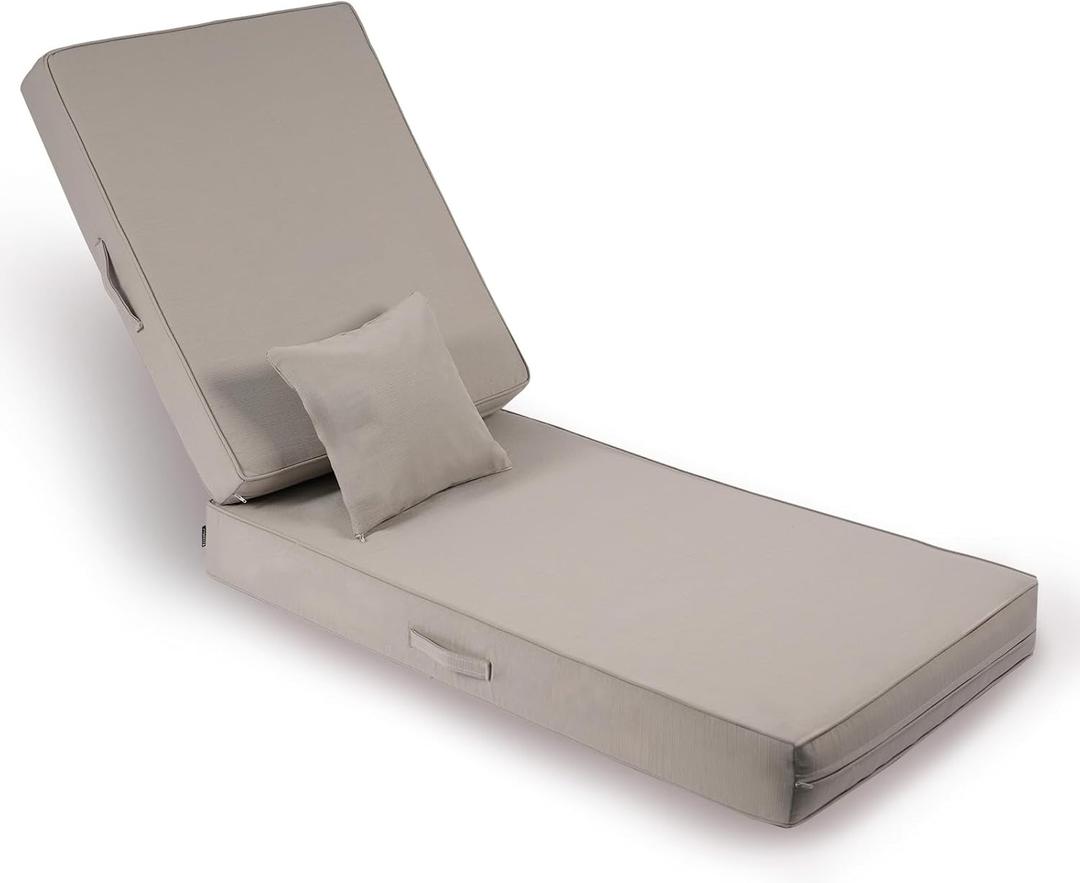 Outdoor Water-Resistant Olefin Chaise Lounge Cushions with Pillow, Weather and Fade Resistant Patio Furniture Lounge Chair Pads Ideal for Patio, Lawn, Garden, Beige, 80" L x 26" W x 5" T