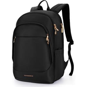 LIGHT FLIGHT Travel Backpack for Women, 15.6 Inch Laptop Backpack with USB Charging Hole, Water Resistant College Bookbag, Large Capacity Black Computer Backpacks for Work, Black