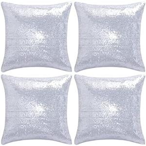 Miayon Silver Sequin Pillow Covers Square Glitter Pillow Cases Decorative Sparkling Throw Pillow Cover Cushion Case for Bed Sofa Bedroom Living Room Valentine's Day Wedding Home Decor (18"x18",7 Pack)