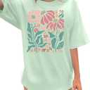 Boho Oversized Shirt Women Vintage Floral Shirts Daisy Flower Tshirt Wildflower Graphic Tees Casual Loose Tops (Green, S)
