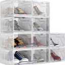 AWTATOS Shoe Boxes with Magnetic Door, Stackable Shoe Storage Organizer with Lids, Folding Shoe Rack for High Heels, Thickened Sneaker Storage Container, 10 Pack, Clear