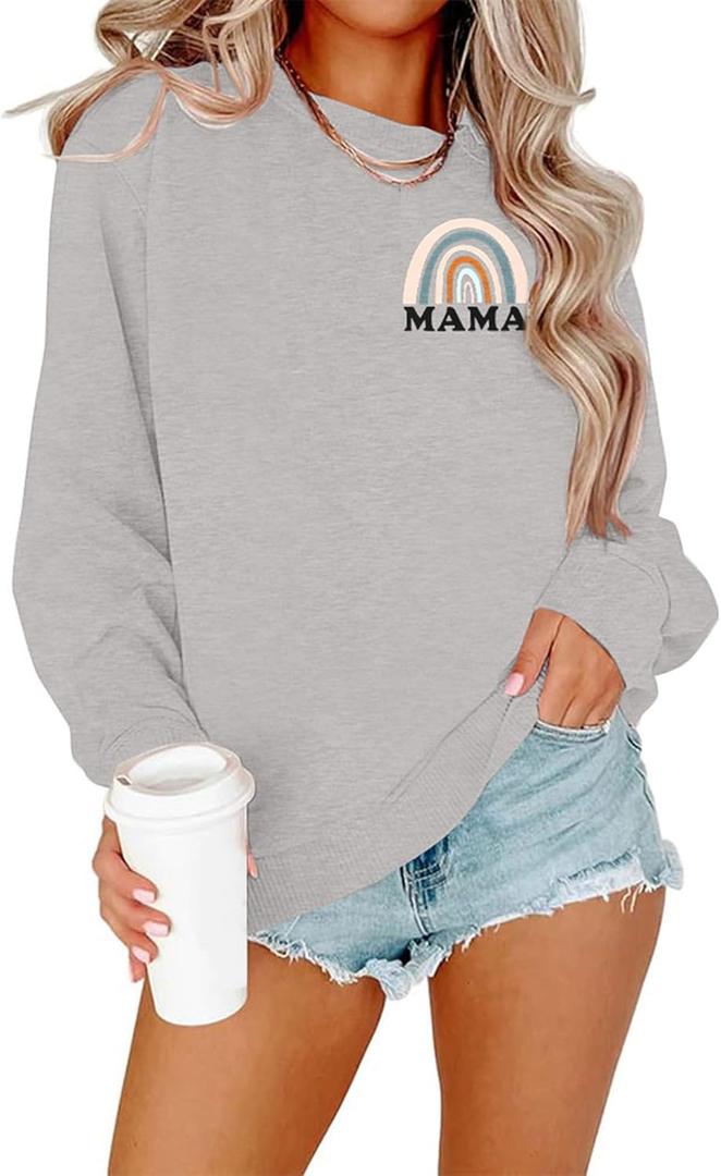 Dog Mom Sweatshirts Women Dog Paw Graphic Pullover Top Fall Sweatshirts Mama Pullover Long Sleeve Shirt (Gray, M)
