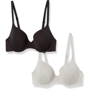 Amazon Essentials T-Shirt Bras for Women, Comfortable Underwire, Pack of 2 (30D, Black/Grey Heather)