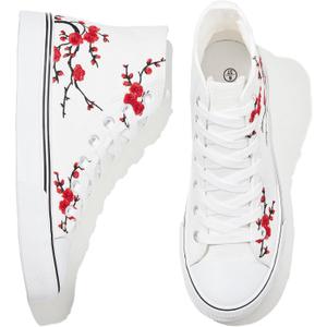 Kufeiti Women's High Top Canvas Sneakers Canvas Shoes Lace up White Black Sneakers Casual Walking Shoes, Size US 6W/4M
