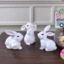 Easter Bunny Figurines, 3PCS White Resin Rabbit Decor with Hand-Carved Texture, Cute Easter Bunnies Collectables for Home Spring Tabletop Centerpiece, Tiered Tray, Shelf (White)