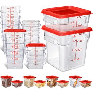 Yungyan 16 Pcs Restaurant Food Storage Containers with Lids Set, Red Lids, 2Qt, 4Qt