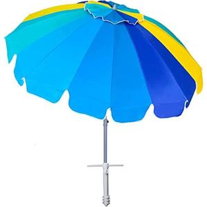 AMMSUN 7.5ft Heavy Duty HIGH Wind Beach Umbrella with sand anchor Vent Tilt Portable Sun Shelter, UV 50+ Protection Outdoor Sunshade Umbrellas Carry Bag for Patio Garden Pool Backyard Multicolor Blue