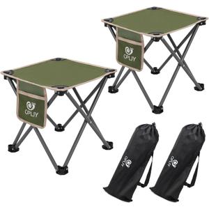Opliy Camping Stool 2 Pack,13.5 Inch Portable Folding Stool for Outdoor Gardening and Beach Hiking Fishing,Foot Stool with Carry Bag (Green)