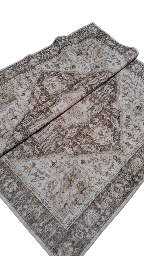 Area Rug for Living Room, Washable Vintage Neutral Soft Non Slip Thin Large Floor Carpet for Bedroom Kitchen Dining Room Home Office Farmhouse Indoor - Brown, Size 59"x 82" Inch