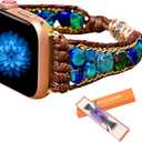Women Handmade Boho Beaded Watch Band Compatible with Apple Watch Bands Dressy Bracelets Adjustable Braided Stone Watch Strap for Iwatch Series9 8 7 6 5 4 3 2 1 SE Ultra(Blue-38/40/41mm)
