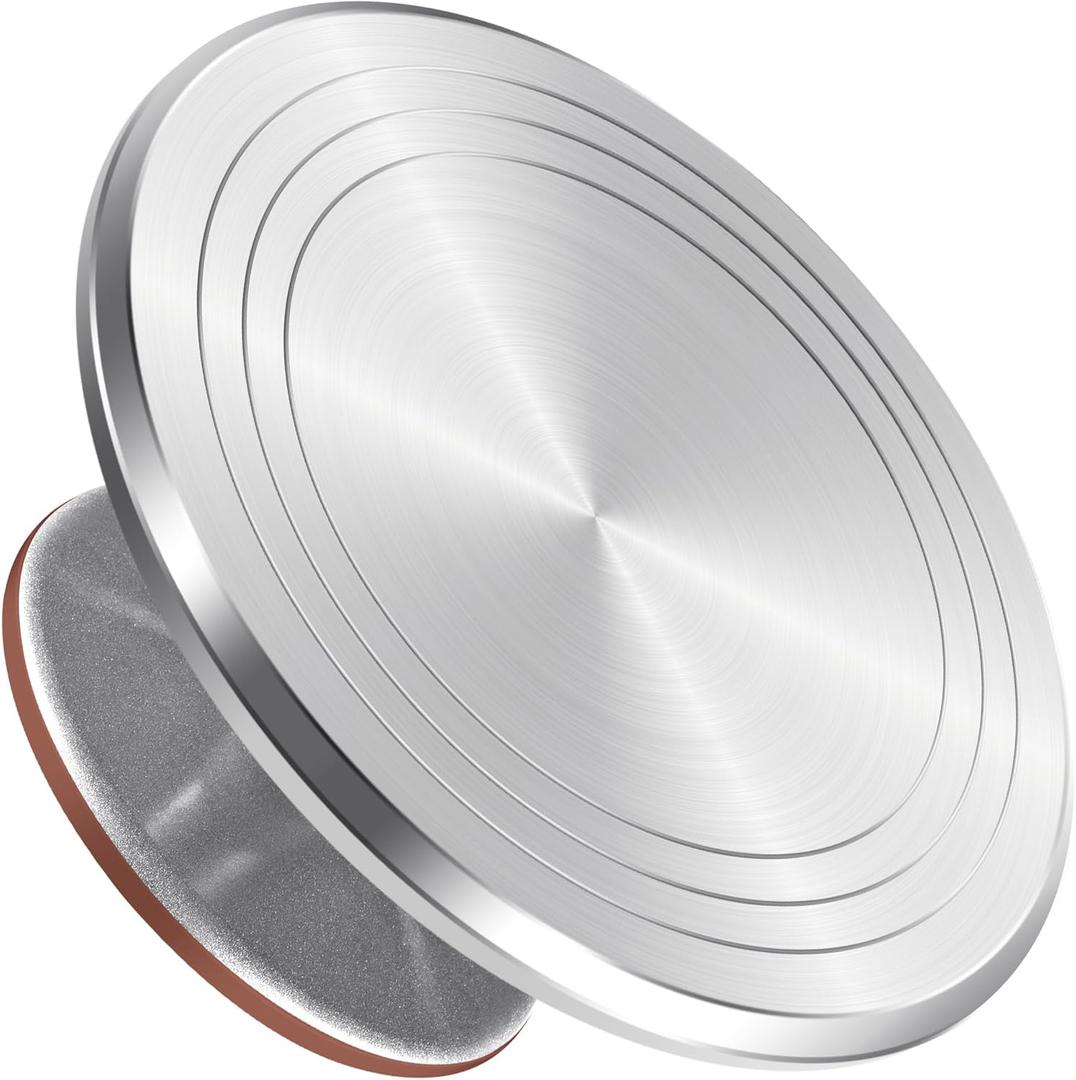 Syntus Aluminum Alloy Revolving Cake Stand, 12 Inch Cake Turntable for Decorating Super Smooth and Quiet Rotation Cake Decorating Stand for Party Wedding, Bright Silver Base