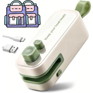 2 in 1 Mini Bag Sealer, Rechargeable Heat Sealer with Cutter and Magnet,Portable Chip Bag Resealer for Food Storage Snacks Freshness (Green)