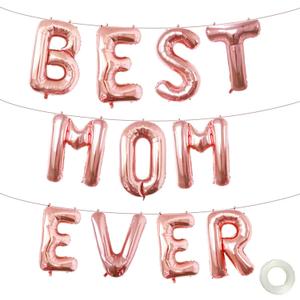 16 Inches Best Mom Ever Balloons Hanging Banner Decorations, Rose Gold Aluminum Foil Letter Balloons for Mother's Day Birthday Baby Shower Gender Reveal Party Supplies