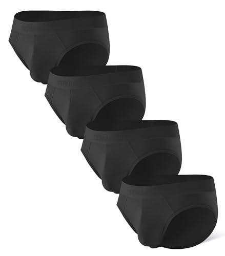 Separatec Mens Underwear Briefs, Cooling Dual Pouch Rayon Made from Bamboo Underwear, Dual Pouch Mens Briefs 4 Pack(S, Black)