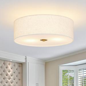 Bagood 12.6 Inch Flush Mount Ceiling Light 2-Light Drum Modern Gold Light Fixture Ceiling Light Fixture Close to Ceiling Light Fixture with Fabric Shade for Living Room Hallway Kitchen Bedroom