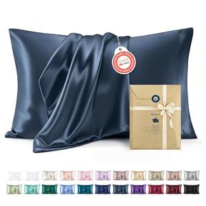 Bedsure Satin Pillowcase 2 Pack Similar to Silk Pillow Cases Standard Size, Pillow Case for Sleeping Women with Envelope Closure, Gifts for Women Men, Blue, 20x26 Inches