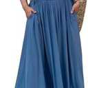 Mieazom Women’s Boho Summer Maxi Dress with Pockets, Adjustable Waist, Sleeveless Casual Ruched Sundress for Beach Vacation, S