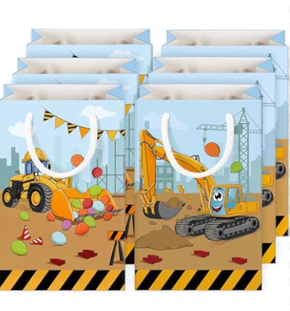 Liobelon 16  Pack Construction Party Bags Non Woven Fabric Tote Bag, Truck Themed Candy Goodie Bag for Boy Birthday Party, Bulk Wholesale for Small Business