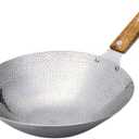 Cabilock Stainless Steel Wok with Wooden Handle 10.2 Inch Frying Pan for Stir Fry Cooking Kitchen Cookware Pot for Home and Restaurant Use