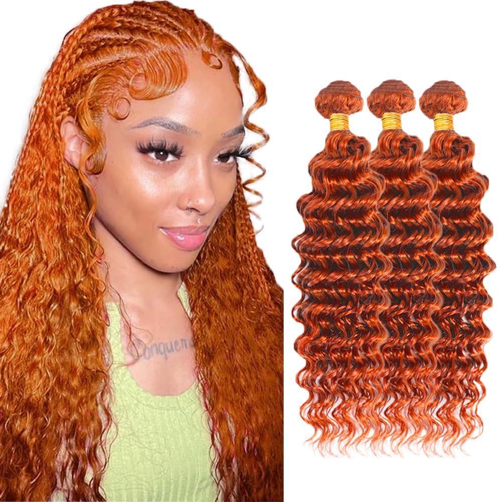 Ginger Bundles Human Hair 350 Bundles 16 18 20 inch Ginger Deep Wave Bundle #350 Human Hair Bundle 150g