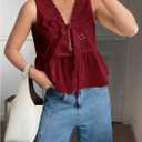 SOLY HUX Women's Y2k Bow Tie Front V Neck Sleeveless Blouse Eyelet Embroidery Ruffle Hem Babydoll Tops (Pink, XS)