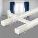 Double Curtain Rod Set for Windows, Heavy Duty Dual Track System with Aluminum Brackets, Decorative White Curtain Rail for Room Divider, Bedroom & Living Room Drapes (White, 86")