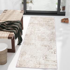Art&Tuft Runner Rug 2'6x8' - Anti-Slip Backing Abstract Hallway Rug, Stain Resistant Kitchen Rugs, Foldable Machine Washable Area Rug 2.6x8, Beige (2'6" x 8' (Runner), Tpr53-beige)