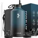 Coolflask 128 oz Gallon Water Bottle Insulated with Straw&3 Lids, Water Jug Large Stainless Steel Metal Vacuum Wide Mouth for Sports, Gym or Office, Non-BPA Keep Cold 48H Hot 24H, Samurai Cyan (128 Ounces, Samurai Cyan)