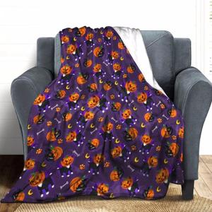 Funny Blanket Cat Pumpkin Throws for Kids Adults Pumpkin Cat Home Decor Gifts Flannel Blanket 40"x50" (Purple-hl1) Funny Blanket Cat Pumpkin Throws for Kids Adults Pumpkin Cat Home Decor Gifts Flannel Blanket 40"x50" (Purple-hl1)