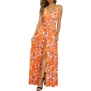 Newshows Women's 2026 Lightweight Summer Wedding Guest Beach Vacation Casual V Neck Split Flowy Maxi Dress