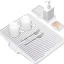 Silicone Dish Drying Mat for Kitchen Counter, Dish Drying Pad, Non-Slip Drain Pad with Built-in Drain, Heat Resistant Stone Drying Mat,Large 1 set XL(Ivory)