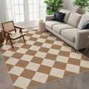 GarveeHome Checkered Easy Jute 3x5 Entryway Rug Machine Washable Outdoor Patio Rug Non-Slip Backing Checkerboard Brown Indoor Outdoor Carpet for Hallway Bathroom Kitchen Bedroom