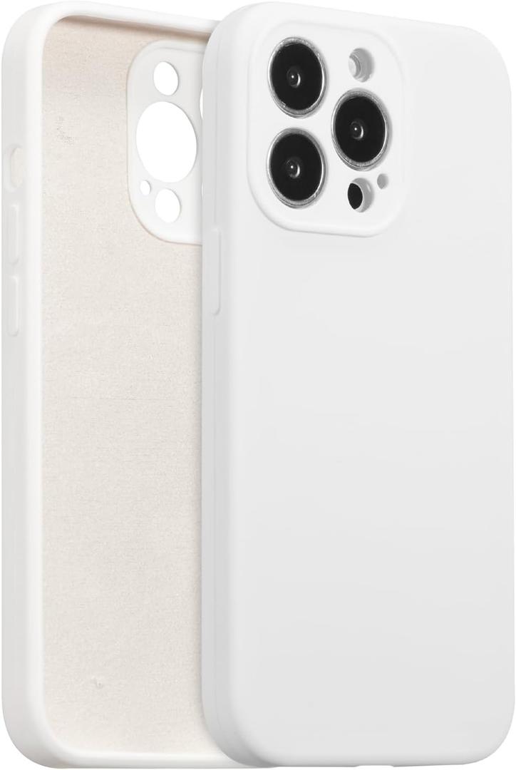 for iPhone 13 Pro Max Case Silicone,with [Full Camera Protection][Soft Anti-Scratch Microfiber Lining],Liquid Silicone Ultra Slim Shockproof Phone Case for Men Women Girls-White