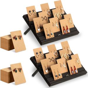 Marsui 62 Pcs Wood Earring Display Stand Earring Card Display 2 Sets of Holder with Cards Jewelry Stands for Selling (Black Gray)