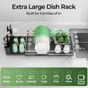 Large Dish Drying Rack, Expandable Dish Rack, Stainless Steel Anti-Rust Dish Racks for Kitchen Counter, Multifunctional Dish Drainer with Utensil Holder & Cup Holder, 13.4"-28.7" L x 11.8" W