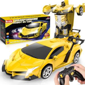 Transform Remote Control Car Toy for Kids 4 5 6 7 8, Remote Control Car for Boys 4-7, Transform Cars for Boys 4-6, Toy Car 5 Year Old Boy, Toys for 3 4 5 6 7 8 9 10 11 12 Years Old Boy (Yellow)