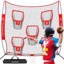 Football Throwing Net, Quarterback Training Equipment w/ 5 Target Pockets, Football Practice Training Target Net to Improve QB Throwing Accuracy, w/Carry Bag & Stakes for Kids Adults, Red