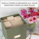 ZICOTO Beautiful Greeting Card Organizer Box With Dividers - Sturdy Linen Storage Box Easily Organizes All Your Greeting Cards in Style - Cute Card Holder Safely Stores Up to 300 Small Or Large Cards (Sage)