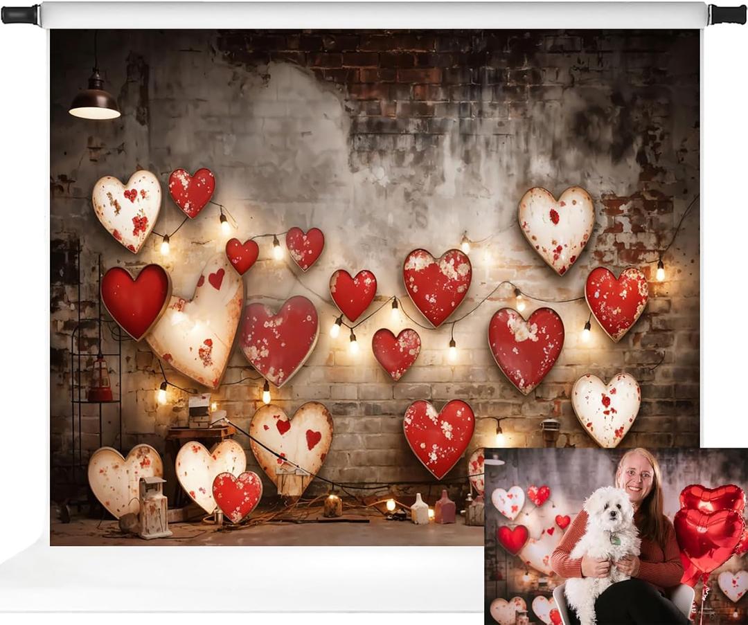 Valentines Backdrops for Photography Kate Vintage Wall Backdrop Red Heart Photo Backdrops Pets Photography Photo Backdrop, 10x8ft