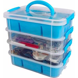 Bins & Things Multi-Compartment Stackable Craft Storage Box with Dividers - Plastic Nail Polish Organizer, Storage Containers for Beads, Sewing Supplies, Art Organizers and Storage - Blue Bins & Things Multi-Compartment Stackable Craft Storage Box with Dividers - Plastic Nail Polish Organizer, Storage Containers for Beads, Sewing Supplies, Art Organizers and Storage - Blue