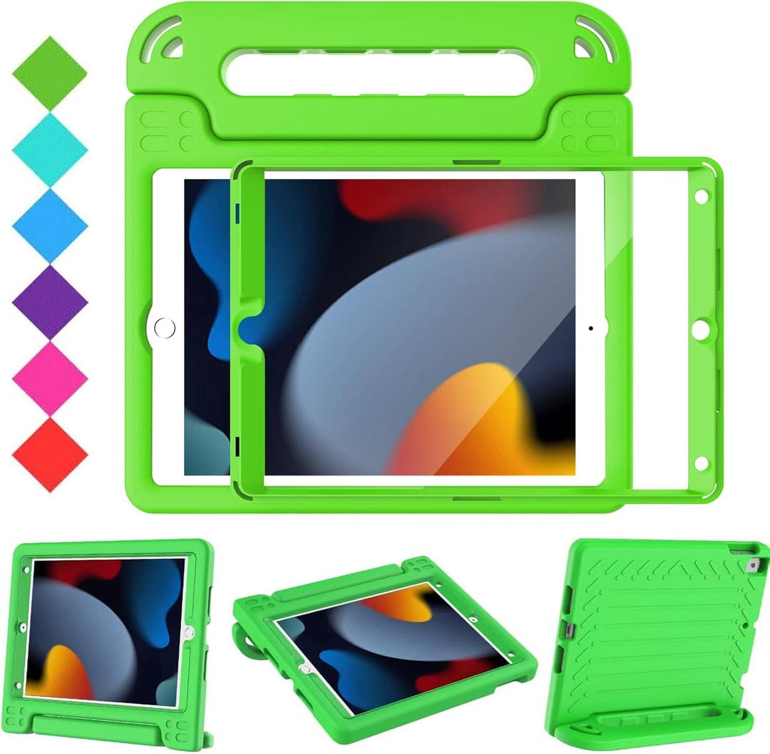 BMOUO Kids iPad 9th/8th/7th Generation Case with Screen Protector, Shockproof Convertible Handle Stand for 10.2 inch iPad, Green