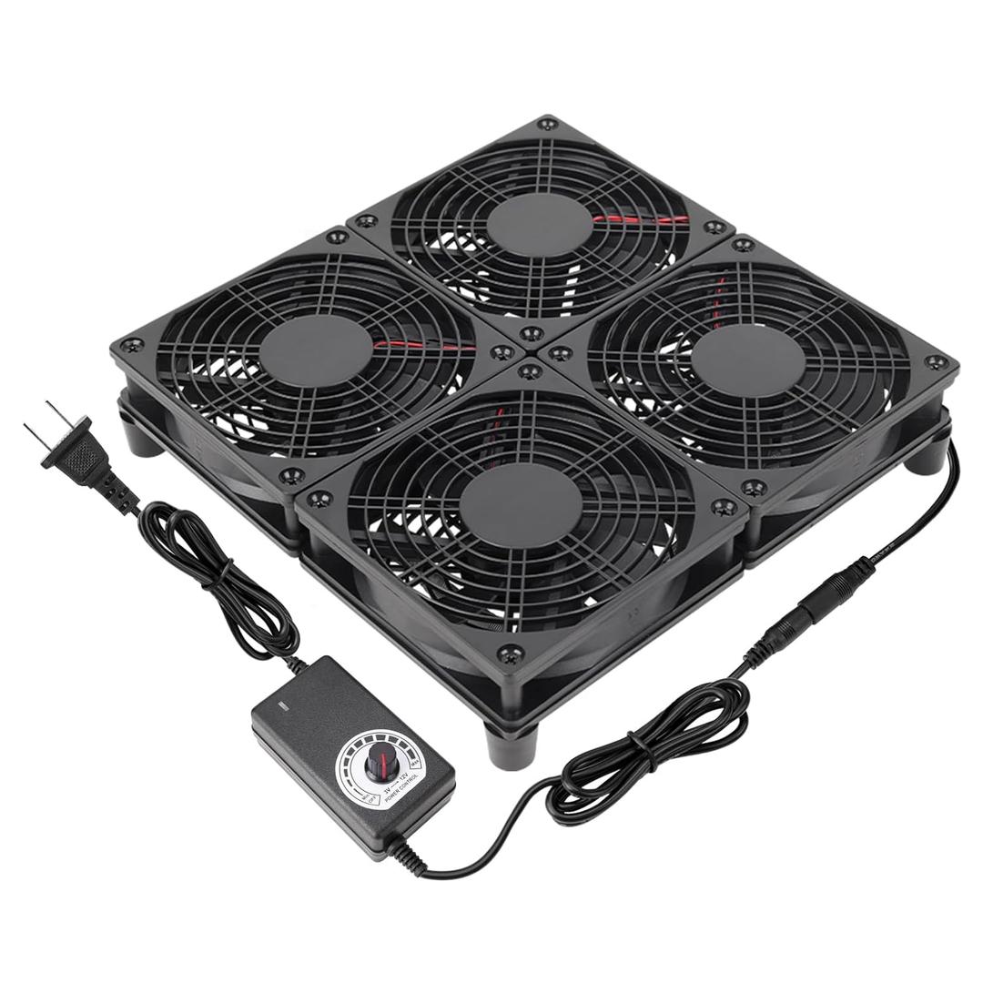 Router Laptop Cooling pad 4X 120mm Computer Fan with AC Plug Variable Speed Fan for DIY Electronics TV Box Cabinet Computer Game Equipment Cooing