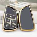 OLLEN Soft TPU Key Fob Cover, Fit for 2021-2025 2026 GMC Yukon Denali Sierra, for Chevy Silverado Suburban Tahoe Buick, Full Protection Remote Key Case with Bling Keychain, 5 Button, Black