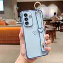 ZTOFERA for Samsung Galaxy S25 FE 5G Case with Wrist Strap,Luxury Cute Plating Edge Love Hearts Pattern for Girls Women, Finger Holder Kickstand Soft Phone Case for Galaxy S25 FE 6.7",Blue