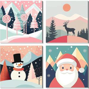 4 Pack Paint by Numbers Kits for Adults Kids Beginner, Christmas Easy Framed Adults Paint by Number Kits on Wooden Framed Canvas, DIY Acrylic Color Painting by Number for Home Decor Gift 8x8 Inch