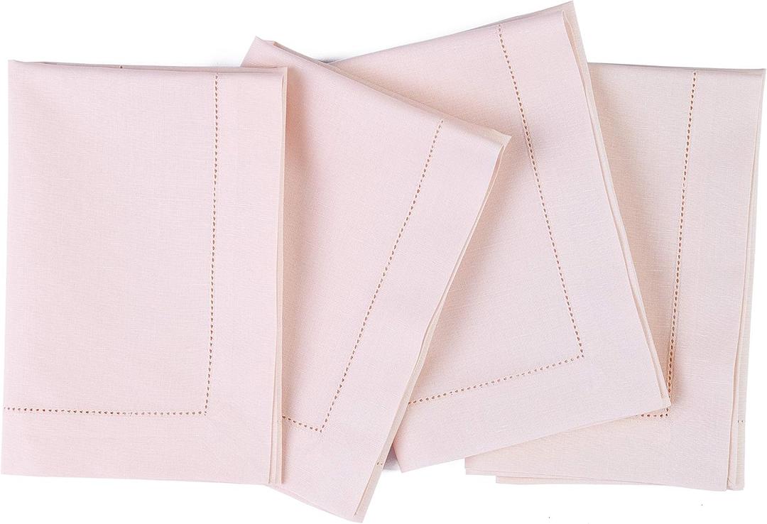 Solino Home Pink Napkins Set of 4 - Cotton Linen Hemstitch Dinner Napkins Cloth 20 x 20 Inch for Mothers Day, Spring, Summer - Handcrafted and Machine Washable