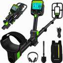 Rechargeable Metal Detector Kit for Adults - Foldable, Waterproof Search Coil, Adjustable Height, Includes Shovel, Backpack, Headphones, Pinpointer, Ideal for Gold & Silver Detection, Green