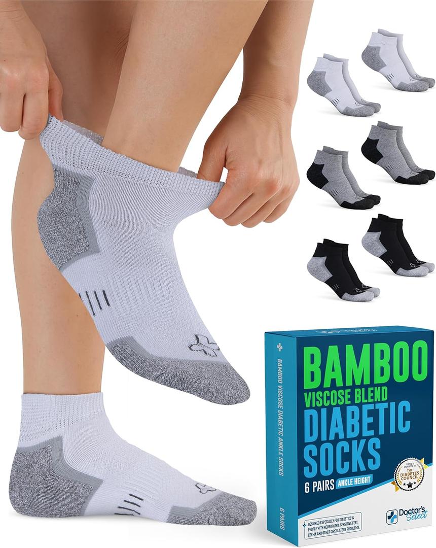 Doctor's Select Bamboo Viscose Diabetic Ankle Socks for Men & Women - 6 Pairs,Viscose Bamboo Socks Woman,Low Cut,Non Binding