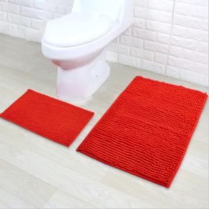 Eanpet Chenille Bath Mat Microfiber Floor Mat Baby Bath Mat for Kids Washable Bathroom Dry Fast Water Absorbent Shower Mat Area Rugs (19.2" x 31.1" and 15.3" x 23.2", Red)