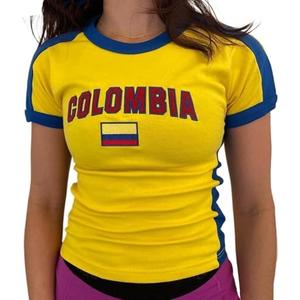 IDEWO Colombia Baby Tee Summer Crop Tops Y2k Clothes Mexico Jersey 90s Graphic Tee 2000s Going Out (US, Alpha, Medium, Regular, Regular, Colombia)
